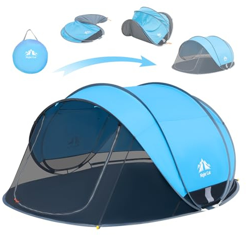 NIght Cat Pop Up Strand Zelt: 3 4 Personen Camping Strandmuschel mit Moskitonetz uv Schutz 50+ Sonnenschutz für Outdoor