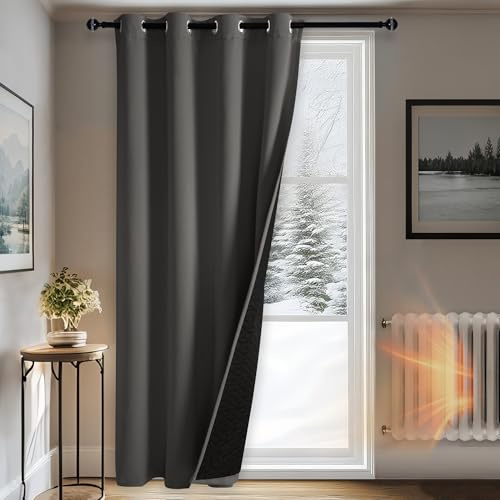 DWCN Gardinen mit Ösen Vorhang Blickdicht Doppellagige Kälteschutzvorhang | Thermovorhang kälteschutz Vorhänge Wohnzimmer Türvorhang, 1 Stück Lärmschutzvorhang, Dunkelgrau, 260x140cm(HxB)