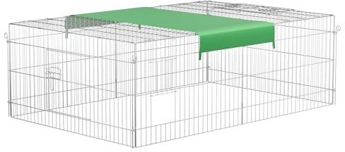 Wiltec Freilaufgehege für Kleintiere, 216 x 116 x 65 cm, stabiles und sicheres Laufstallgitter mit Sonnenschutz und 4 Öffnungen