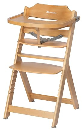 Bebeconfort Timba Kinderhochstuhl Mitwachsend, 6 Monate - 99 Jahre, bis 110 kg, Hochstuhl Baby, Abnehmbares Tablett, Verstellbarer Sitz & Fußstütze, 3-Punkt-Sicherheitsgurt, für Timba Baby, Naturholz