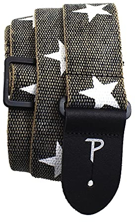 Perri's Leathers Ltd. - Gitarrengurt - Baumwolle - Deluxe - Used Look - Weiße Sterne - Grau - Einstellbar - Für Akustik-/Bass-/Elektrogitarren - Hergestellt in Kanada (BCT-6528)