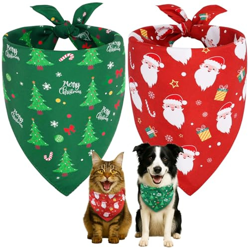 SZEE 2 Stück Hundehalstuch Weihnachten,Hunde Bandana-Festliches Halstuch für Hunde & Katzen mit Santa- und Tannenbaum-Motiv, Weiches Kopftücher Waschbarer Hundehalstücher, Ideale Haustiergeschenk, L
