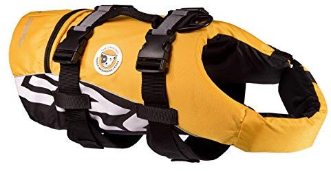 EzyDog Schwimmweste Hund - DFD Hundeschwimmweste - Schwimmwesten für für Kleine, Mittelgroße und Große Hunde - Rettungsweste mit Griff und Reflektoren, Größenverstellbar (S, Gelb)