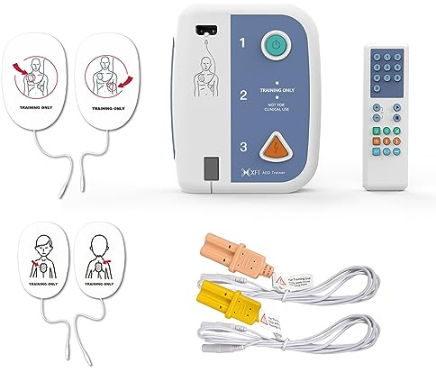 AED Defibrillator Trainer mit Fernbedienung, XFT-120C+ Erste Hilfe Lehrgerät für AED-Training, AED Trainingsgerät mit CPR-Lehrgerät Maschine, 10 Trainingsszenarien, Sprachkombination Deutsch/Englisch