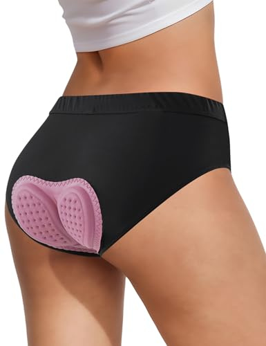 MeiXiu Damen-Fahrradunterwäsche, 4D-gepolsterte Fahrrad-Shorts, leicht, mit Polsterung, stoßdämpfend, bequem, Schwarz