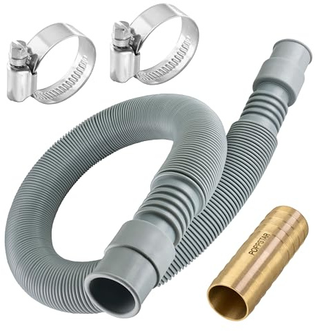 Poppstar Waschmaschinenschlauch Verlängerung Set, flexibler Ablaufschlauch 3/4, ausziehbar von 60 bis 200 cm, Messing Schlauchverbinder 3/4 (19mm), 2x Schlauchschelle (20-32mm)