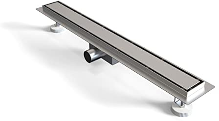 Biubiubath Duschrinne 80cm Doppelseite, Edelstahl Ablaufrinne Flach, Siphon mit Geruchsstop und Haarsieb Duschablauf, Bodenablauf für Badezimmer, Komplettset mit Bodenbefestigung
