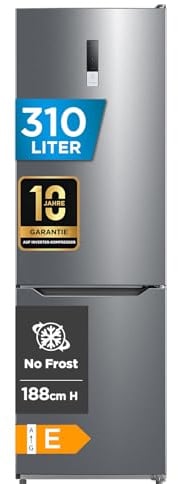 Midea MDRB424FGE02OA Kühl-/Gefrierkombination/188 cm Höhe/NoFrost/LED-Beleuchtung/Hochwertiger GMCC-Kompressor/Elektronische Steuerung/Zuverlässige Gefrierleistung/235 kWh/Jahr/224L Kühlteil