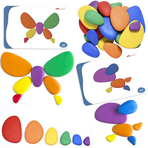 Rainbow Pebbles, Set mit 36 + 40 Aktivitäten | Die originalen Farbsortier- und Stapelsteine, Frühe mathematische Spiele