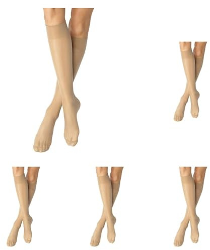 Nur Die 2er Pack Knie 20 DEN transparente Nylon Fein-Kniestrümpfe matt breiter Komfortbund Damen, mandel, one size