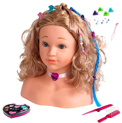 Theo Klein 5240 Schmink Frisierkopf Sophia Mit Haarspangen, dermatologisch getestetem Make-Up, Zubehör für Frisuren und tolle Schmink Ideen Maße: 23,5 cm x 13 cm x 27 cm für Kinder ab 3 Jahren