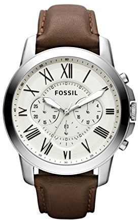 Fossil Herrenuhr Grant, 44mm Gehäusegröße, Quarz-Chronographenwerk, Echtlederarmband