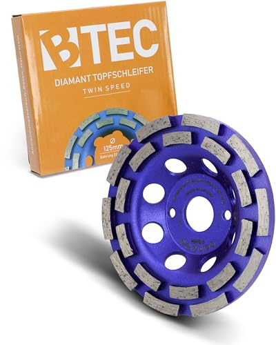 BTEC Diamant Topfschleifer Ø 125 mm Bohrung 22,23 mm | Beton Naturstein Fliesenkleber Granit Estrich Mauerwerk doppelreihig Winkelschleifer hohe Abtragsleistung langlebig