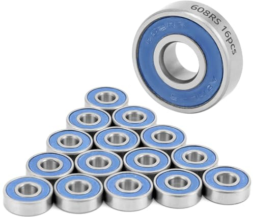 QWORK® 16 pièces 608RS Kugellager, ABEC 9, Double Shielded Miniatur Rillenkugellager,für Skateboards, Rollerlager, Inline Skates