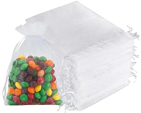 Organza Beutel mit Kordelzug, 50 Stück 15×20 cm Geschenk Hochzeit Säckchen, Organza Geschenk Schmuckbeutel, Organza Schmuckbeutel, Hochzeit Bonbonsbeutel für Hochzeit Oder Fest Party(Weiß)