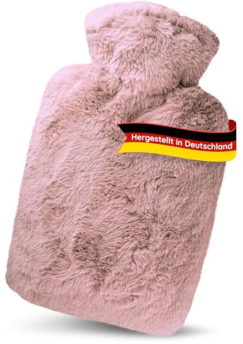 Hugo Frosch Wärmflasche Klassik 1,8l – Made in Germany – mit kuscheligem Flauschbezug Rosé – große, auslaufsichere Bettflasche – langlebig & mit waschbarem Bezug