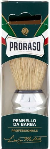 Proraso professioneller Rasierpinsel, Naturborsten, 16 cm | Verchromter Kunststoffgriff, für die Verwendung mit Proraso Rasiercreme, erzeugt dicken Schaum, Made in Italy