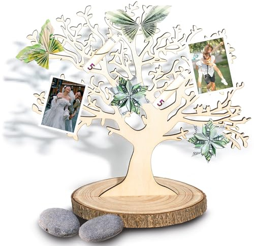 Lebensbaum Deko Holz, Sanlianzi Geldbaum Geschenk Hochzeit DIY Geldgeschenk Verpackung Hochzeitsgeschenk für Freunde, Familie, Liebhabe
