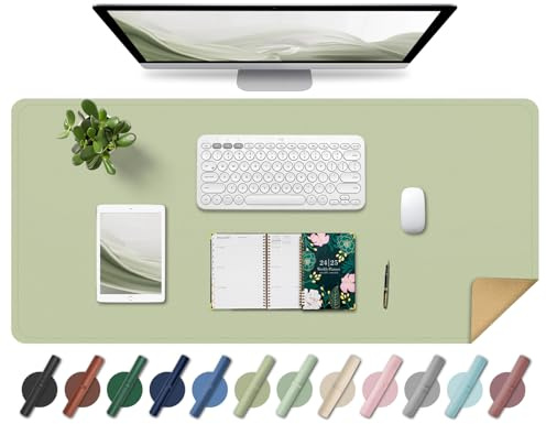 BLESWIN Leder-Schreibtischunterlage, Rutschfeste Große Mausunterlage, Computer- und Laptop-Matte, Schreibtisch-Schreibtischmatte für das Schreiben, Schreibtisch-Blotter-Pads Dekor (Matcha, 80x40CM)