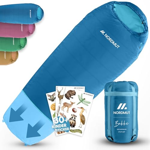 NORDMUT® Schlafsack Kinder mitwachsend für zuverlässigen Kälteschutz – Kinderschlafsack aus schadstofffreien Materialien – 3-Jahreszeiten Kinderschlafsack (200 GSM) für Outdoor Abenteuer (Marine)