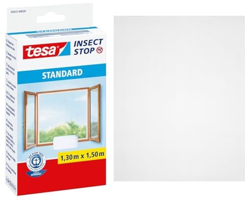 tesa INSECT STOP Klett Fliegengitter für Fenster - Insektenschutz mit Klettband, zuschneidbar - Mückenschutz ohne Bohren - 1 x Fliegen Netz - 130 cm x 150 cm - Weiß