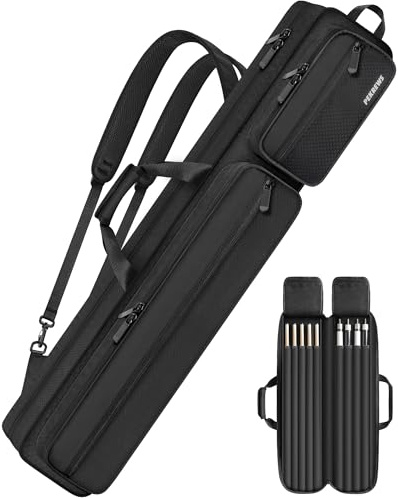 PEKREWS Billard Queue Tasche, Pool Cue Bag 4×5 für 4 Unterteile und 5 Schäfte mit Reißverschlusstasche, Schultergurt und Tragegriff, Weiche Tragetasche für 1/2 Billard Stick für Damen und Herren