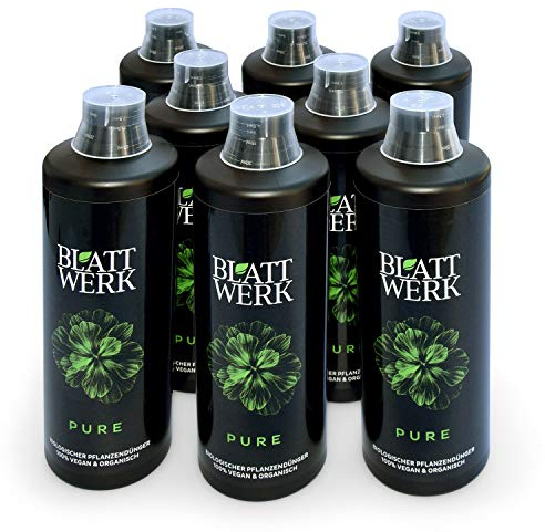 BLATTWERK Pure Bio-Universaldünger, vegan, 8 l | Organischer NPK-Flüssigdünger für Zimmerpflanzen, Gemüse, Obst, Rasen und Blühpflanzen, vielseitig im Garten einsetzbar