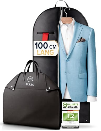 FiRiO® 1x Premium Kleidersack I Faltbare Anzugtasche für Reisen I 100x60cm | Schutz vor Motten & Staub I 120 GSM Schwarz I Atmungsaktive Kleiderhülle für Anzug, Blazer, Hemd & Co I Reise & Aufbewahrung