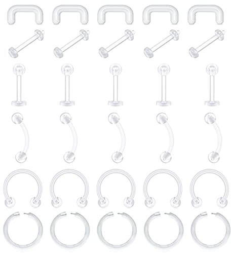 D.Bella Klar Piercing Retainer Lippenpiercing Cartilage Helix Tragus Ohrstecker Bioflex Flexibel Hufeisen Septum Nasenring Nasenstecker Plastik Piercings Kit für Frauen Männer