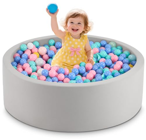 Aunekiv Bällebad für Baby ab 1 Jahr ohne Bälle, 90x30 cm Bällepool Ballgruben Spielzeug für Kleinkinder, Grau