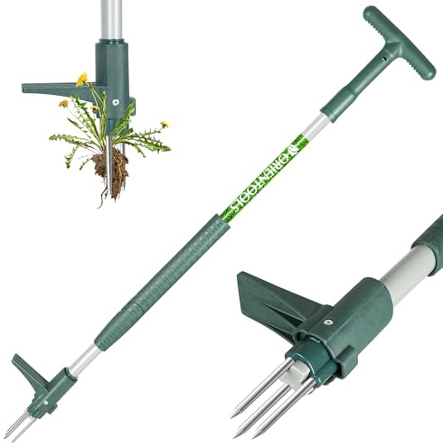 ORIENTOOLS Unkrautabzieher Weeder Handwerkzeug mit 3 Krallen für Löwenzahn, Stahl Twist Hand Unkrautwurzel Ziehwerkzeug, 100cm Langer Griff, Rasen, einfacher Wurzelentferner, Gartengerät