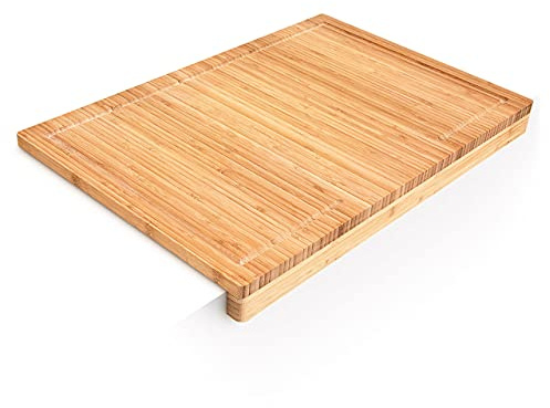 Relaxdays Schneidebrett aus Bambus H x B x T: ca. 5 x 56 x 38 cm Küchenbrett mit Saftrinne und Anschlagkante messerschonendes Bambusbrett als Servierbrett und Tranchierbrett Holzbrett massiv, natur