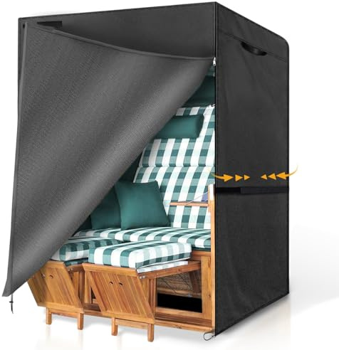 GARPROVM Strandkorb Schutzhülle Winterfest, Strandkorbhülle Wasserdicht 135x105x175/140cm Strandkorb Abdeckung Outdoor, 420D Oxford Gewebe Wetterfest Anti-UV Winddicht Abdeckhaube für Strandkörbchen