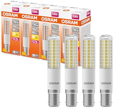 OSRAM LED Superstar Special T SLIM, Dimmbare schlanke LED-Spezial Lampe, B15d Sockel, Warmweiß (2700K), Ersatz für herkömmliche 75W-Leuchtmittel, 4 Stück (1er Pack)
