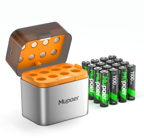 AAA Akkus Wiederaufladbar mit Ladegerät 16er-Pack,Akku-Ladegerät AA/AAA für Lithium/NiMH,Aufladbare Batterien AAA NiMH 1.2V 1100mAh,Akku AAA für Gigaset Telefon,Spielzeug,Walkie Talkie,Kamera