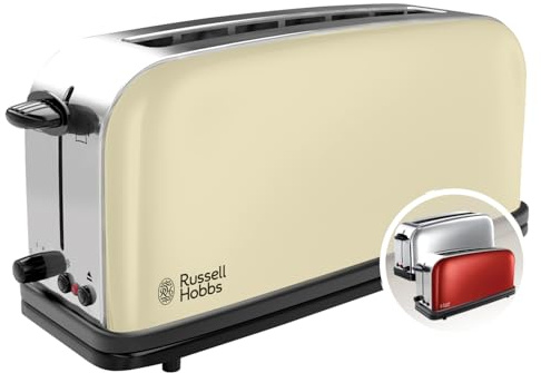 Russell Hobbs Toaster [Langschlitz für 2 Scheiben / 1 breite Brotscheibe] Colours+ Edelstahl Creme (extra breite Toastschlitze, inkl. Brötchenaufsatz, 6 Bräunungsstufen + Auftaufunktion,1000W)21395-56