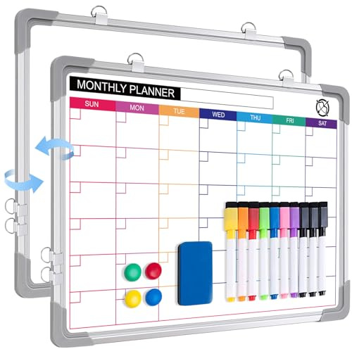 ARCOBIS Magnetisch Whiteboard Klein, Mini A3 Whiteboard 40x30cm Magnettafel Wand HäNgende Doppelseitige Tafel füR Planung, To Do Liste, Schule, Zuhause, BüRo (Monatsplaner-Silber)