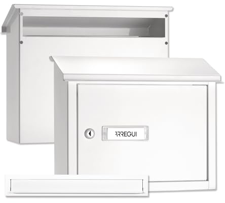 ARREGUI V4081 Komplettes Durchwurfbriefkasten Pack. Einwurfblende + Mauerdurchwurf Briefkasten. Briefschlitz Abdeckung und hinterer Briefkasten aus verzinktem Stahl, Größe M (DIN A4), weiß