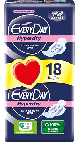 EveryDay Hyperdry Super, Saugfähige Damenbinden mit Flügeln, Hyper Trocken und Ultra Saugfähig, 18 Stück