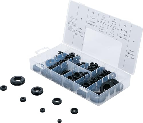 BGS 8112 | Gummi-Durchgangstüllen-Sortiment | Zoll | 180-tlg. | Größen 1/4, 5/16, 3/8, 7/16, 1/2, 5/8, 7/8, 1 | Sortimentskasten