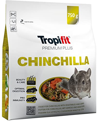 Tropifit Premium Plus Chinchilla 750g - Alleinfutter für Chinchillas mit Alfalfa, Äpfeln und getrockneten Kräutern – mit Leinsamen und Sonnenblumenkerne