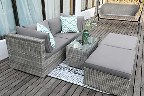 Ondis24 fertiges Gartenmöbel Set Sonora, Sitzgruppe für 4 Personen, Gartenset mit Tisch Sitzkissen, Balkonmöbel Essgruppe Garten, Lounge Sitzgarnitur