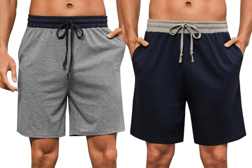 Nieery 2er-Pack Schlafanzughose Herren kurze Baumwolle Sommer PyjamShorts | Bequem, weich und atmungsaktiv Freizeithose Loungehose Shorts mit Seitentaschen und Elastischem Bund