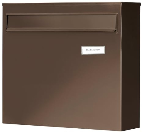 Burg-Wächter Zaun-Briefkasten ohne Zeitungsfach mit Namensschild, Verzinkter Stahl, Einwurf-Format DIN C4, Inkl. 2 Schlüssel, POTSDAM 878 BR, Braun (ähnlich RAL 8014)