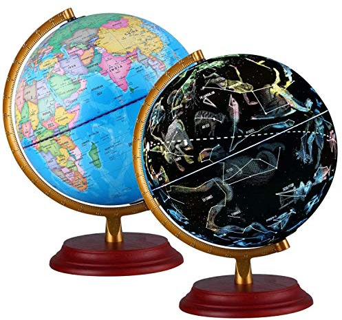TTKTK Leuchtglobus 20CM Sternbild Globus Plattform Globe Globen mit Holzfuß für Kinder Büro Deko Inneneinrichtung Schülerglobus in Englischer Sprache