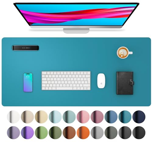 Aothia schreibtischunterlage,Mauspad, Büro-Schreibtischmatte, rutschfester PU-Leder-schreibtischmatte,wasserdichter schreibunterlage für Büro und Zuhause(80cmx40cm,Türkisblau)