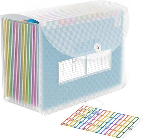 ABC life Dokumentenmappe A4 mit Gittermuster,26Fächermappe Datei Organizer,Regenbogen Akkordeon Erweiterbar Ordnungsmappe, Grosse Kapazität Dokumententasche,A4 Ordner Tragbar Sortiermappe Schule(Blau)