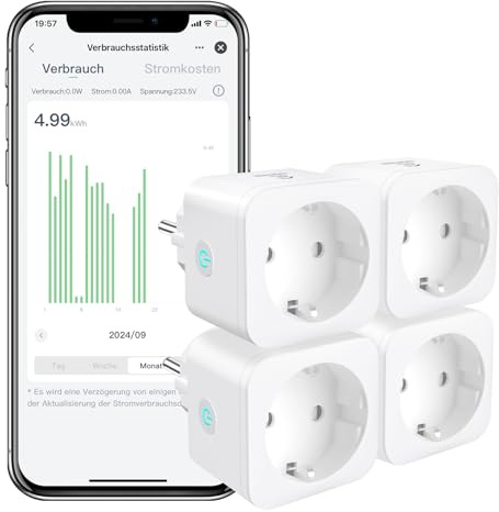 EIGHTREE Smart WLAN Steckdose, Smart Home WiFi Steckdose mit Stromverbrauch Messen, Zeitplan, Fernzugriff, TÜV Zertifiziert, 16A, Funktioniert mit Alexa, Google Home, SmartThings, 4er Pack