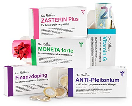 Geld Geschenkverpackung Set für Geburtstag, Weihnachten, Konfirmation, Jugendweihe & weitere Anlässe 5 Lustige hochwertige, stabile Faltschachteln im Medizin-Stil für Gutscheine und Geldgeschenke