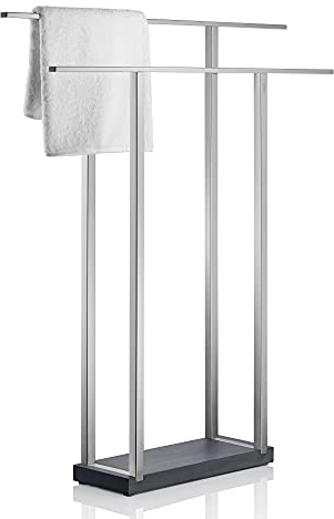 blomus -MENOTO- Handtuchständer aus mattiertem Edelstahl, Freistehend mit 2 Handtuchstangen, exklusive Optik, modernes Badaccessoire, einfache Montage (H / B / T: 90 x 75 x 16 cm, Edelstahl, 68694)